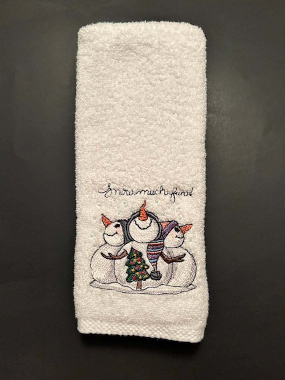 Christmas Hand Towel, Embroidered Hand Towel, Snowman Hand Towel