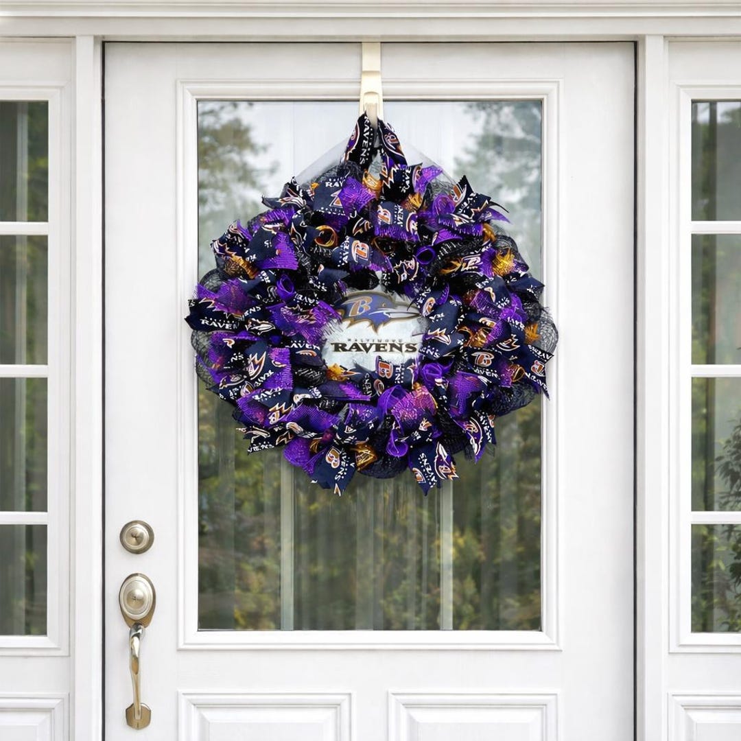 Baltimore Ravens Football Wreath, 23-inch Team Decor, Game Day