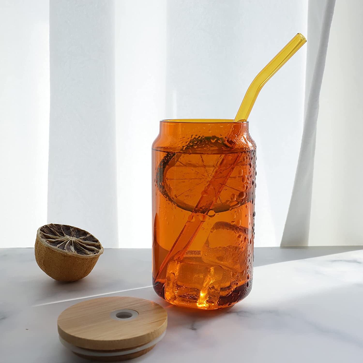 Colored Drinking Glasses With Matching Glass Straws and Bamboo Lids ...
