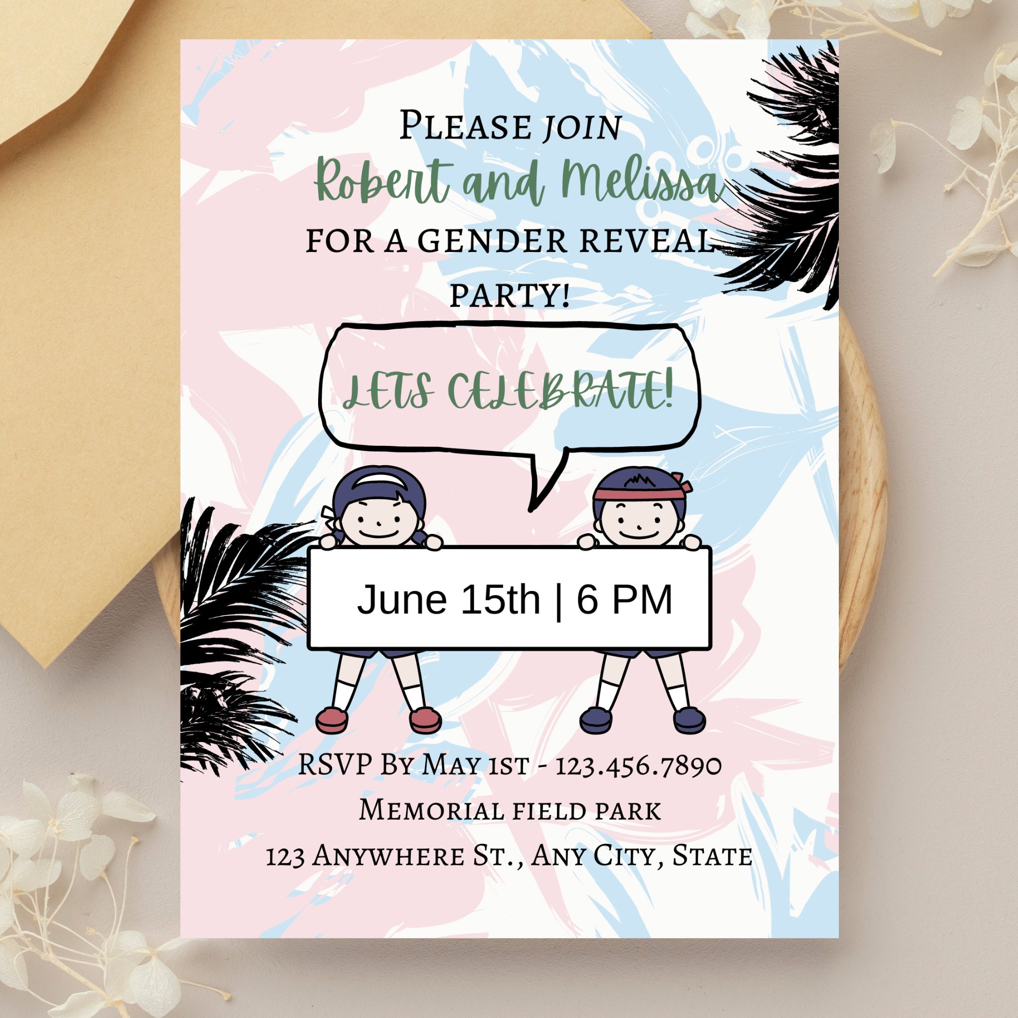 Gender Reveal Editable Invitation Template Palm Trees,template ...
