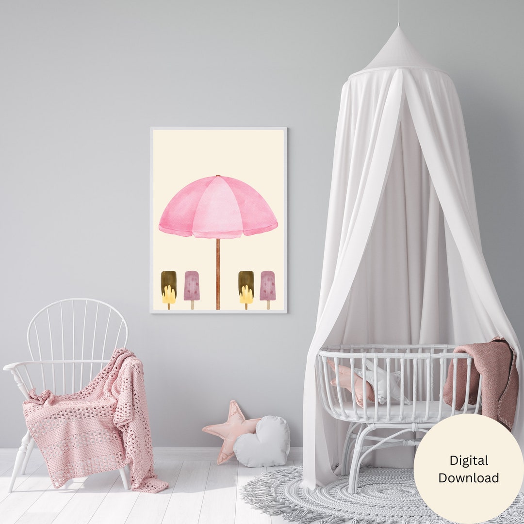 Printable Pink Umbrella Girlie Wall Art, Pink Poster for Bedroom, Pink