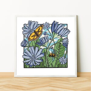 Flor selvagem de chicóriaImpressão artística / pôster impresso em papel fosco de qualidade. Impressão botânica/impressão artística de prado/decoração de flores silvestres