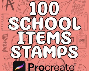 School Items Procreate Stamps: 100 Brush Set (Digital Download)