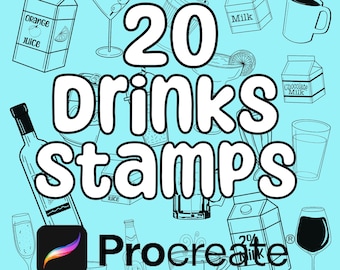 Procreate Drinks Stamp Set: 20 Beverage Doodles (Digital Download)