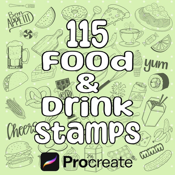 Food & Drink Procreate Brush Stamps: 115 Kitchen Doodles (Digital Download)