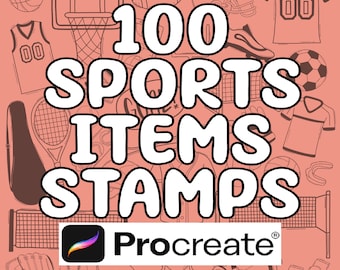 Sports Items Procreate Brush Stamps: 100 Doodles (Digital Download)