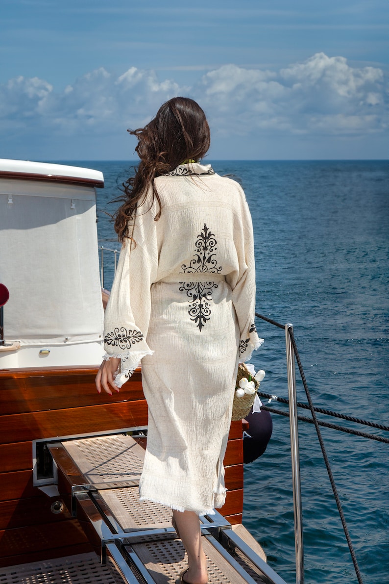 Turkish Linen Kimono Robe, Bathrobe for Women, Summer Dressing Gown, Loungewear, Cover Up image 6