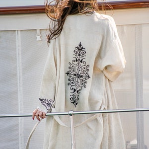 Turkish Linen Kimono Robe, Bathrobe for Women, Summer Dressing Gown, Loungewear, Cover Up image 3