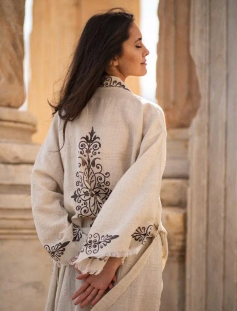 Turkish Linen Kimono Robe, Bathrobe for Women, Summer Dressing Gown, Loungewear, Cover Up image 1