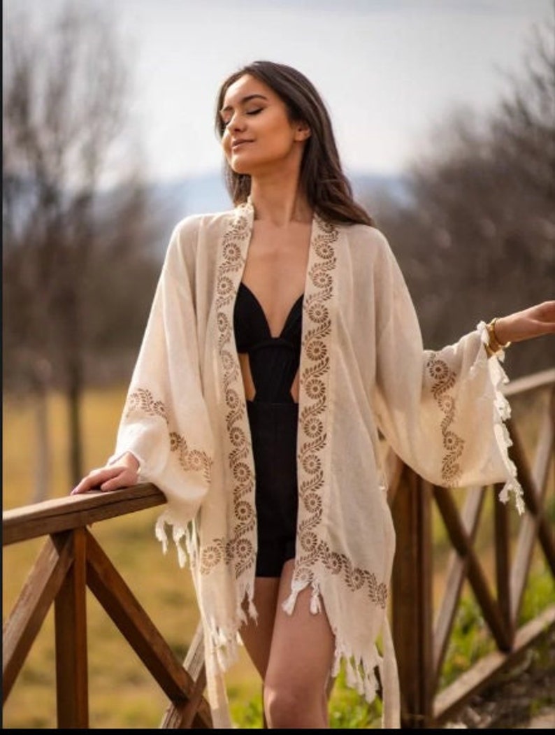 Turkish Linen Kimono Robe, Bathrobe for Women, Summer Dressing Gown, Loungewear, Cover Up image 10