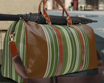 Olive Striped Waterproof Travel Bag