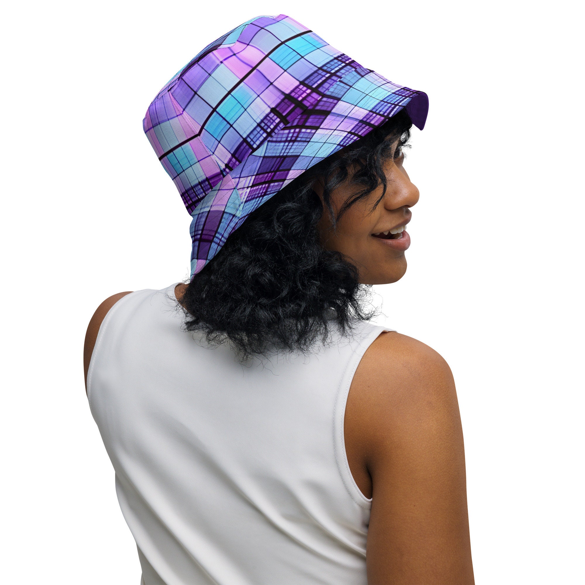 #589 ?28 It\'s All About The Bucket Hat! Trendy Reversible Plaid Bucket Hat Lane lines plaid Reversible bucket hat – CustomWaterPoloMerch main image 3