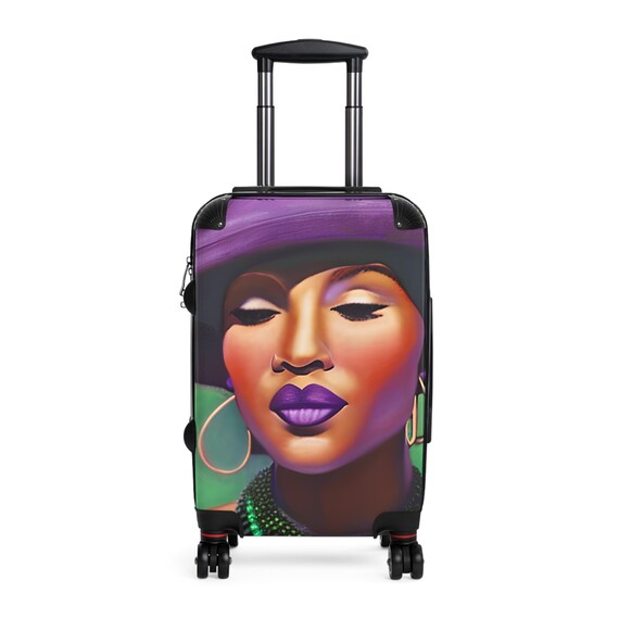 Quiet Contemplation Suitcase Green and Purple Suitcase Purple Hat Luggage Storage Bin Carry on Luggage Afrocentric Luggage Etsy