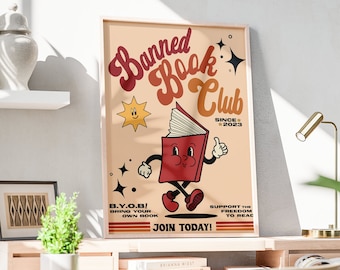 Banned Books Poster, Banned Book Club, Homeschool Classroom Poster, Gift for Librarian, Book Lover Gifts, Social Justice Poster, bibliophile