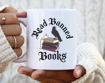 Read Banned Books Mug, Banned Book Club, Book Ban Ceramic Coffee cup, Librarian Gift Book Lover Mug, Bibliophile Present, Social Justice Mug