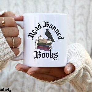 Read Banned Books Mug, Banned Book Club, Book Ban Ceramic Coffee cup, Librarian Gift Book Lover Mug, Bibliophile Present, Social Justice Mug