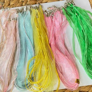 3 PCS Organza Necklace Cord, Adjustable Organza Ribbon Necklace Cord with Lobster Lock, Extendable chain