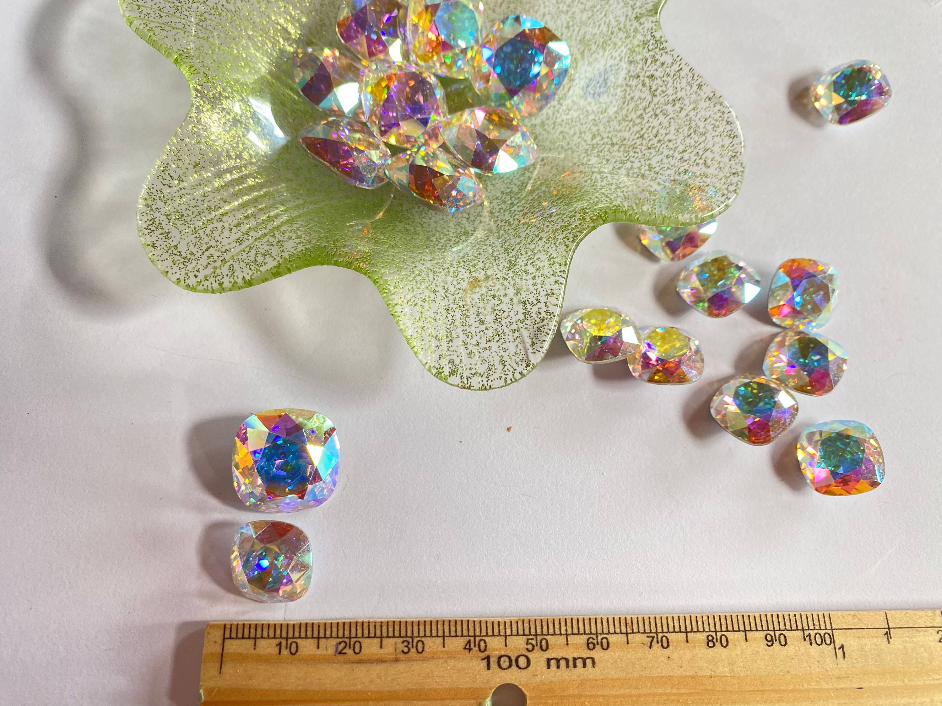 Flat Back Glass Crystal Rhinestones Square 8mm 10mm Loose Big Rhinestones  Glass Crystals Beads NON HOTFIX 