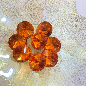 Vintage Rivoli  Orange Topaz Crystals, Glass Rhinestone Crystals, Gold Foiled, Pointed Back, Round Topaz Crystal, Jewels, Embellishments