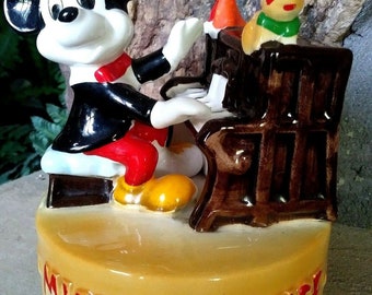 MICKEY MOUSE CLUB Musical Turning Music Box Figurine, Hand Glazed, Vintage New, Mint