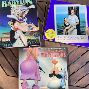 BLOOM COUNTY, Three (3) Berke Breathed 1988-92 First Edition Softcover Books: Babylon, Tales Too Ticklish, Mary Kay Commandos, New Mint