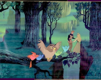 SLEEPING BEAUTY Phillip and Briar Rose "First Dance", Disney Studios Pan Eyvind Earle Production Background Setup, 29x12", Near MINT