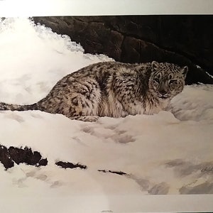 MORTEN E. SOLBERG Snow Leopard &quot;Where the Trail Ends&quot;, Hand Signed and Numbered (#425) Vintage New 1986 35x25&quot; Limited Edition,  NM-M