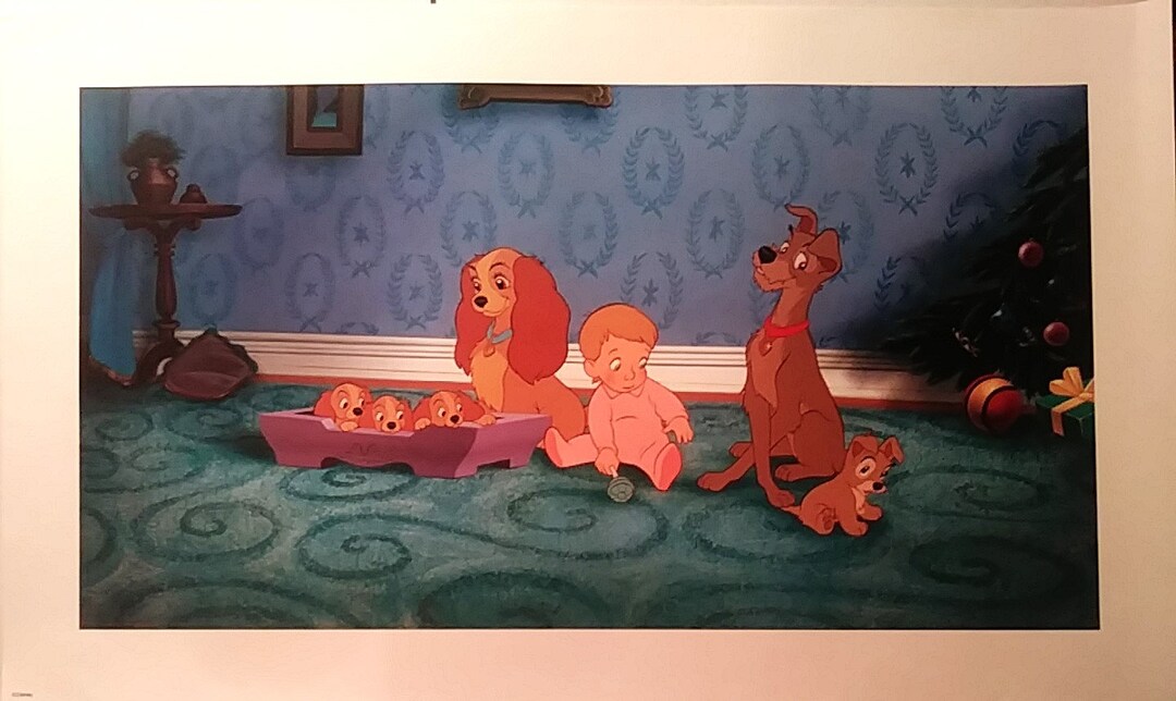 LADY and the TRAMP Print, Disney Studios Animation, Vintage New 1980s 30x18" From Key Matching ...