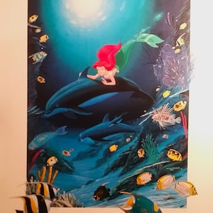 ROBERT WYLAND &quot;Ariel&#39;s Dolphin Ride&quot; Disney Little Mermaid 1995 Hand Signed and Numbered (#893) Full Sized 34x27&quot; Limited Edition, MINT