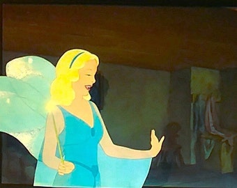 BLUE FAIRY, 16fld Hand-Painted Production Cel on Disney PINOCCHIO Pan Production Background, 1940 Vintage New, 34.25x20.5" Framed, Pristine