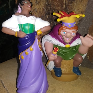 DISNEY HUNCHBACK Quasimodo and Esmeralda Centura Hard Vinyl Figurines, 1990s Vintage New, 6-7&quot; Tall, Mint