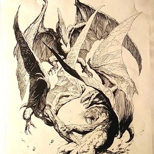 FRANK FRAZETTA &quot;Sabretooth Vs. Pterodactyls&quot;, Plate 12 from the 1968 Cazedessus Opar Press Frazetta Portfolio, 11x15&quot;, Vintage New, F-VF