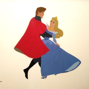 SLEEPING BEAUTY &quot;Aurora and Phillip Dance&quot; Disney Studios Hand Painted Ltd. Ed. Cel #156/275, 20.5x16&quot;, 1988 Vintage New w/COA, Seal, Mint