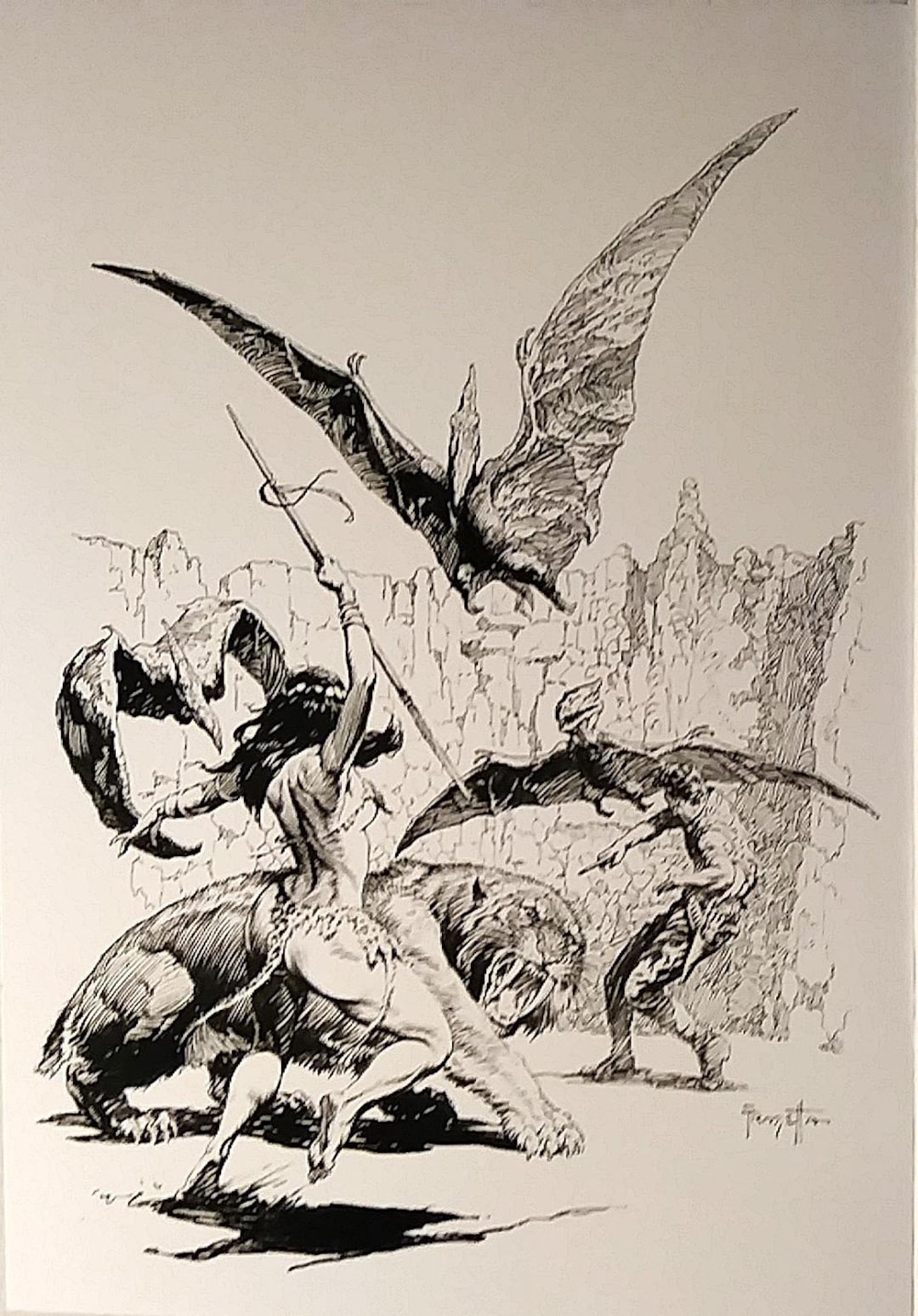 Frank Frazetta David Innes Dian Battle Art, Earth's Core Photostat ...