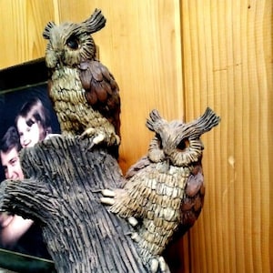 OWLS By Clarence Cameron &quot;The Owl Man&quot;, One-Of-A-Kind Vintage High-Fired Stoneware Sculpture, 11&quot; tall, MINT