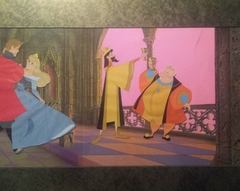 SLEEPING BEAUTY "Phillip, Aurora and Kings Stefan and Hubert", Disney Studios Pan Eyvind Earle Production Background Setup, ~30x12.5"