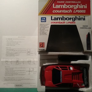 LAMBORGHINI COUNTACH LP500S, 1/18 Scale 9&quot; Radcon R/C Motorized 27 MHZ Model Kit, Vintage Brand New, Mint In Box.