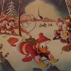 CARL BARKS Donald Duck Photoprint &quot;Winter Wonderland&quot;, 19x14&quot; Vintage New 1980s, MINT