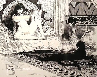 Frank Frazetta, "Sheba con leopardo", impresión fotostática, dibujo de 1954 (11x14)