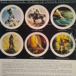 FRANK FRAZETTA Illustrated Advertising Brochure for an Offering of Six of his One-Of-A-Kind Porcelain China Plates, 8-1/2x11&quot;, Near Mint