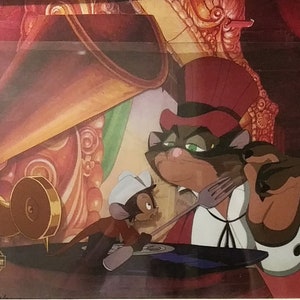 FIEVEL GOES WEST: American Tail, 1991 Key Matching Production Background Setup of Fievel and Cat R. Waul, 21.5x18&quot; Framed, New, Mint