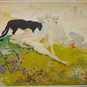 FRANK FRAZETTA "The Golden Girl" Russ Cochran Cartão-postal promocional, 7,25 x 6,125", 1977 Vintage Novo, Perfeito