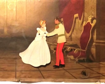 CINDERELLA And Prince Phillip Ltd. Ed. Cel (#209/275) on Pan Disney Production Background of King Hubert's Ballroom, 32x17" Framed, MINT