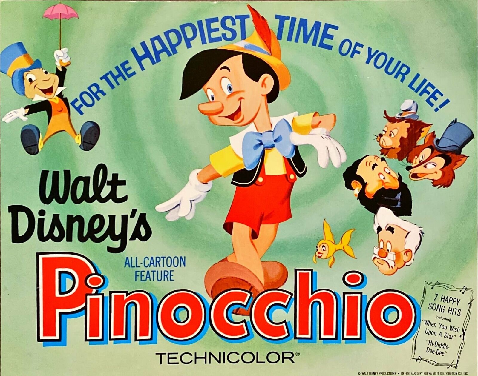 Vintage Pinocchio Lobby Card Set, 1971 Reissue, Disney Movie