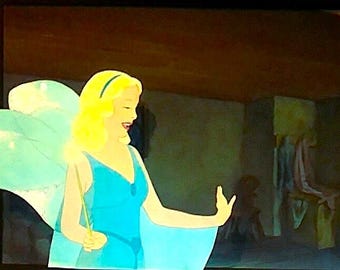 Vintage Disney Pinocchio Blue Fairy Production Cel, 1940 Hand-Painted Art