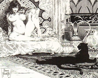 FRANK FRAZETTA &quot;Sheba with Leopard&quot;, One-Of-A-Kind Photostatic Print from his 1954 Original Drawing 11x14&quot;, Vintage Brand New, Pristine Mint