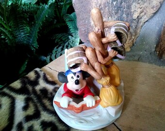 Vintage Mickey Sorcerer Figurine, Disney Fantasia, Hand Glazed Ceramic