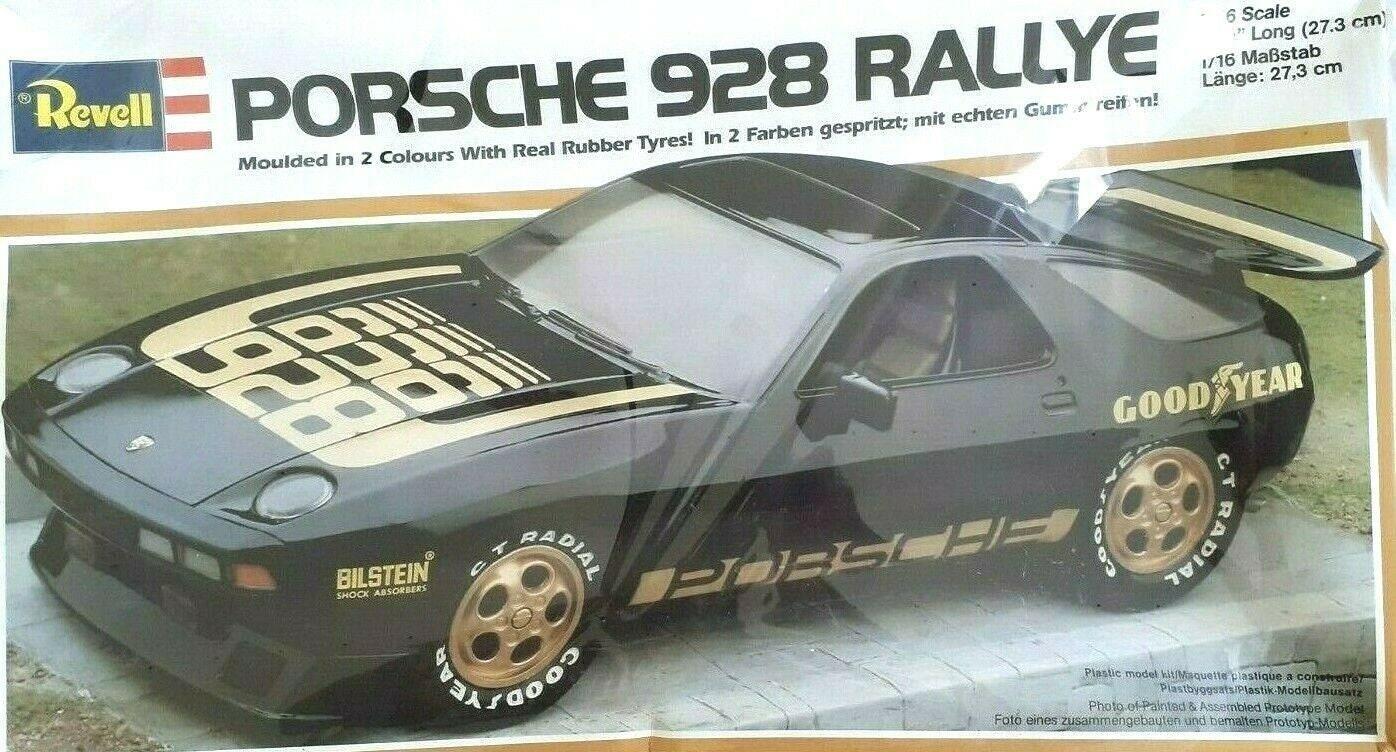 PORSCHE 928 RALLY 1980, Revell 1/16 Scale 11 Plastic Model Kit 7483,  Vintage New, Mint Condition in Original Bags but NO Box. 