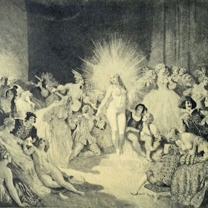 NORMAN LINDSAY &quot;Life In The Temple&quot; Original 1935 Etching #18/35, Vintage New, 45x40cm, Near Mint Condition