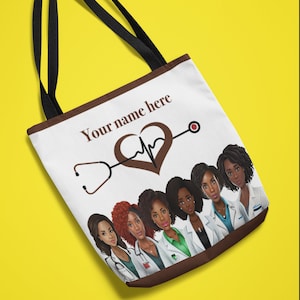Custom Black Doctor Bag Personalized Black Female Doctor Tote Gift  Doctor Gift Physician Gift Medical Student Gift  Black Girl Magic  v1